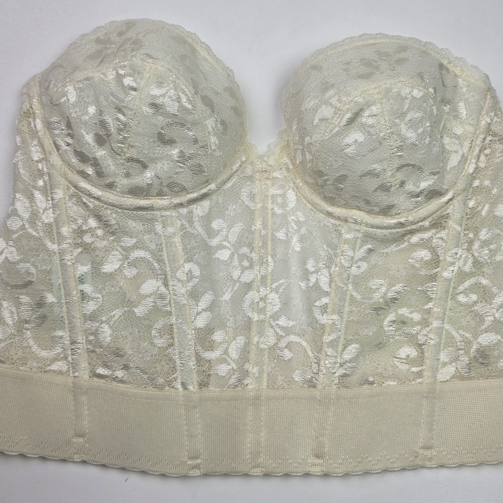 Vtg Carnival Bra White Cream Lace Corset Strapless Boning Size 36B